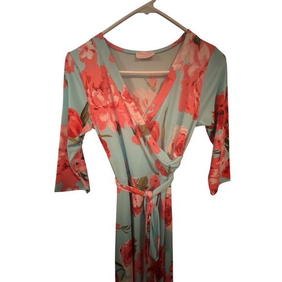 Pink Lily Womens Floral Wrap Maxi Dress With 3/4 Sleeves & Tie Waist - Picture 5 of 8